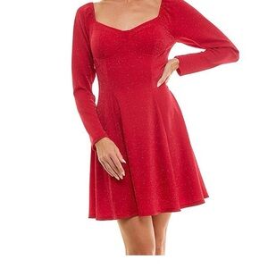 Lily Rose Sparkling Red Long Sleeve Dress